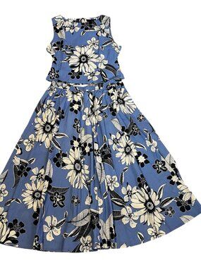 Zara ZW Collection Blue Floral Cotton Coord Set Top & Midi Skirt XL Summer NWT
